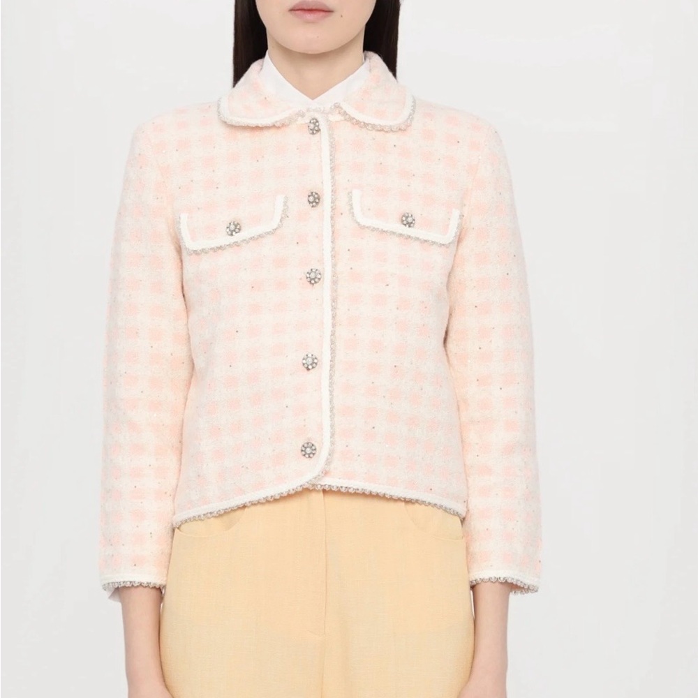 Maje Light Pink Checkered Blazer
